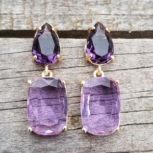 14k Gold Purple Alexandrite & Amethyst Stud Earrings, Alexandrite Dangle